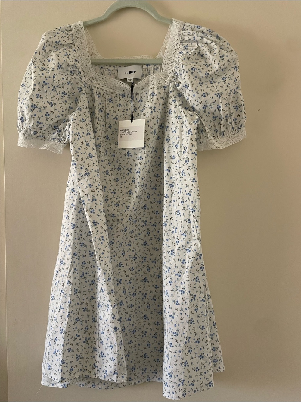 LeBop Blue Floral Puff-Sleeve Mini Dress